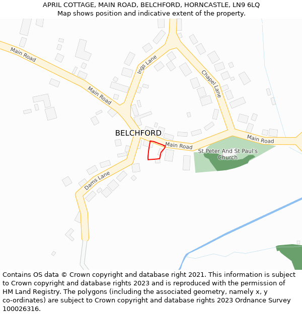 APRIL COTTAGE, MAIN ROAD, BELCHFORD, HORNCASTLE, LN9 6LQ: Location map and indicative extent of plot