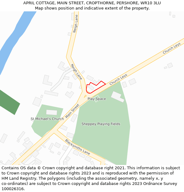APRIL COTTAGE, MAIN STREET, CROPTHORNE, PERSHORE, WR10 3LU: Location map and indicative extent of plot