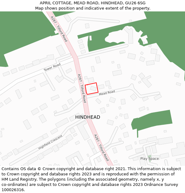 APRIL COTTAGE, MEAD ROAD, HINDHEAD, GU26 6SG: Location map and indicative extent of plot