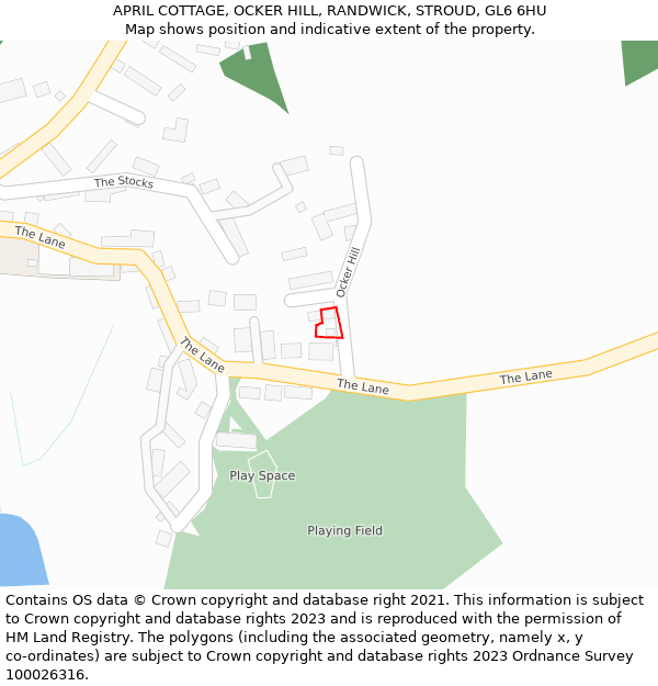 APRIL COTTAGE, OCKER HILL, RANDWICK, STROUD, GL6 6HU: Location map and indicative extent of plot