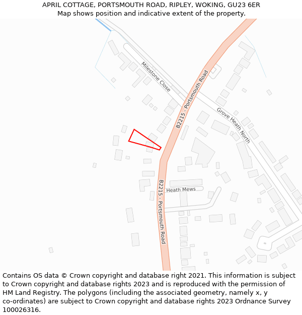 APRIL COTTAGE, PORTSMOUTH ROAD, RIPLEY, WOKING, GU23 6ER: Location map and indicative extent of plot