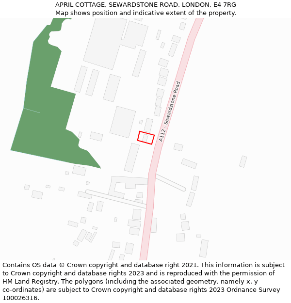 APRIL COTTAGE, SEWARDSTONE ROAD, LONDON, E4 7RG: Location map and indicative extent of plot