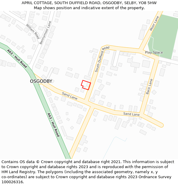 APRIL COTTAGE, SOUTH DUFFIELD ROAD, OSGODBY, SELBY, YO8 5HW: Location map and indicative extent of plot