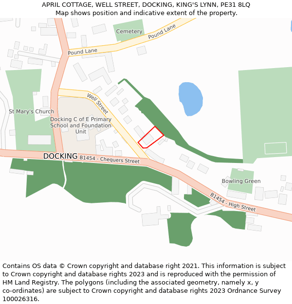 APRIL COTTAGE, WELL STREET, DOCKING, KING'S LYNN, PE31 8LQ: Location map and indicative extent of plot