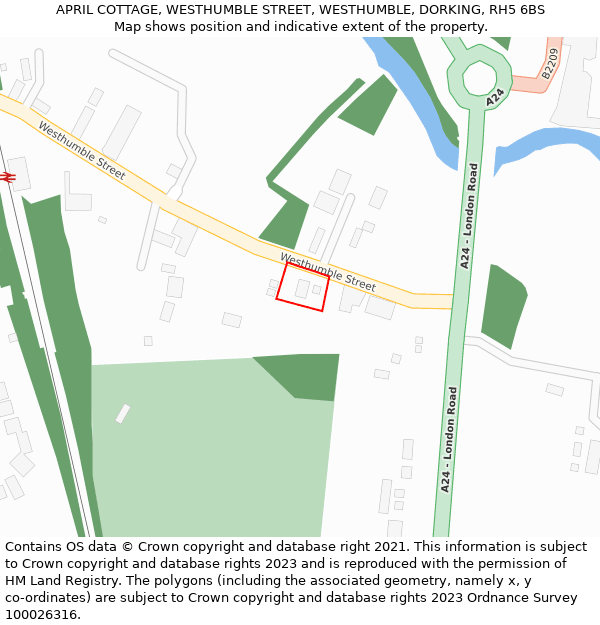 APRIL COTTAGE, WESTHUMBLE STREET, WESTHUMBLE, DORKING, RH5 6BS: Location map and indicative extent of plot