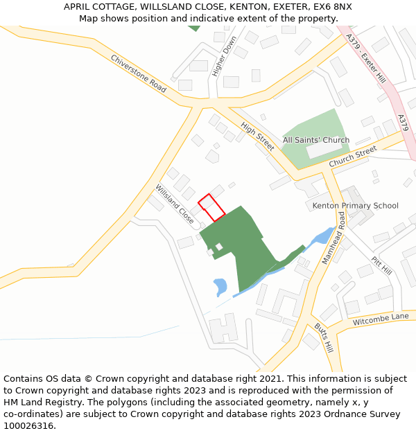 APRIL COTTAGE, WILLSLAND CLOSE, KENTON, EXETER, EX6 8NX: Location map and indicative extent of plot