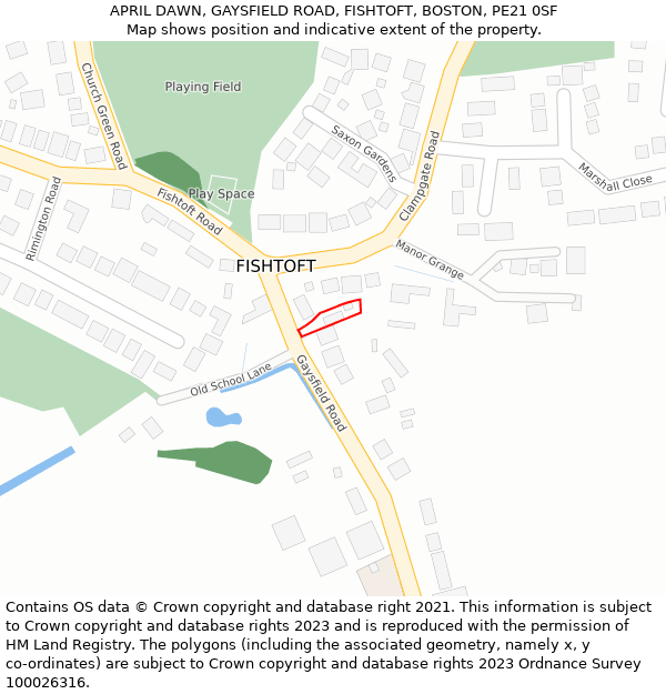 APRIL DAWN, GAYSFIELD ROAD, FISHTOFT, BOSTON, PE21 0SF: Location map and indicative extent of plot