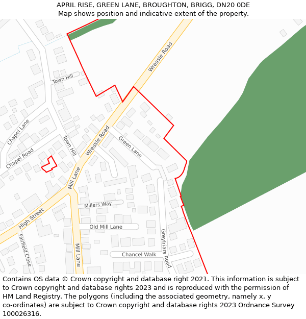 APRIL RISE, GREEN LANE, BROUGHTON, BRIGG, DN20 0DE: Location map and indicative extent of plot