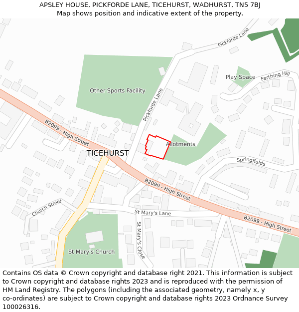 APSLEY HOUSE, PICKFORDE LANE, TICEHURST, WADHURST, TN5 7BJ: Location map and indicative extent of plot