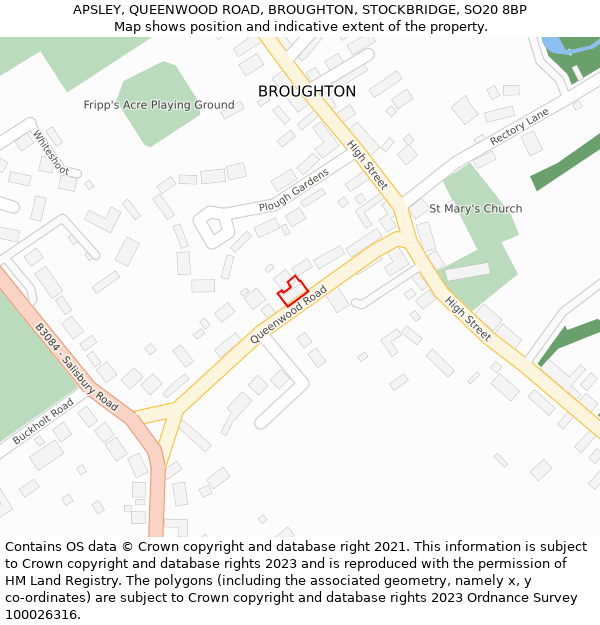 APSLEY, QUEENWOOD ROAD, BROUGHTON, STOCKBRIDGE, SO20 8BP: Location map and indicative extent of plot