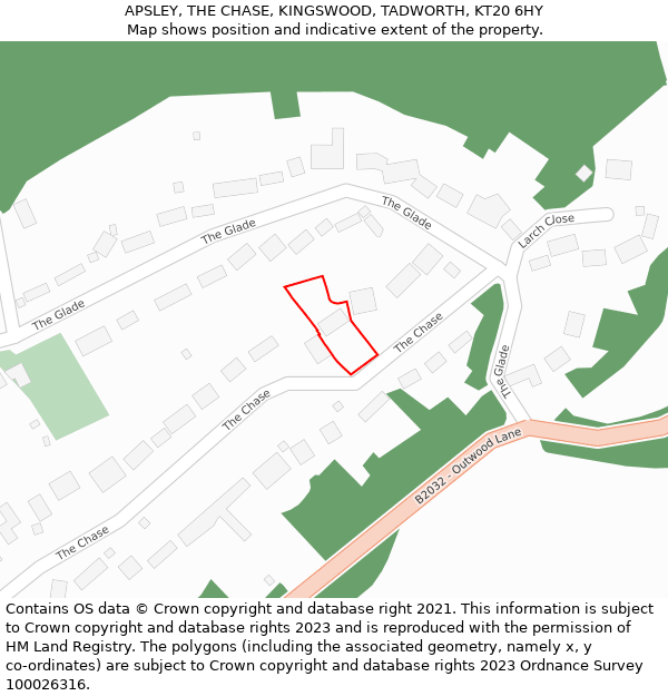 APSLEY, THE CHASE, KINGSWOOD, TADWORTH, KT20 6HY: Location map and indicative extent of plot