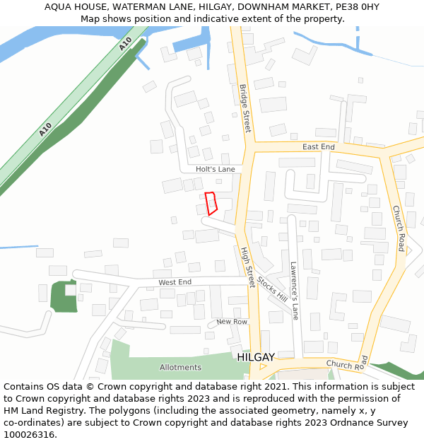 AQUA HOUSE, WATERMAN LANE, HILGAY, DOWNHAM MARKET, PE38 0HY: Location map and indicative extent of plot