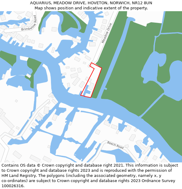 AQUARIUS, MEADOW DRIVE, HOVETON, NORWICH, NR12 8UN: Location map and indicative extent of plot