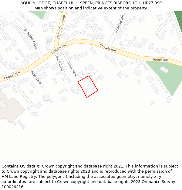 AQUILA LODGE, CHAPEL HILL, SPEEN, PRINCES RISBOROUGH, HP27 0SP: Location map and indicative extent of plot