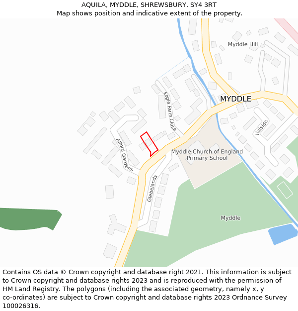 AQUILA, MYDDLE, SHREWSBURY, SY4 3RT: Location map and indicative extent of plot