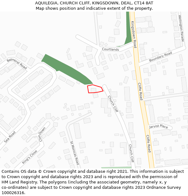 AQUILEGIA, CHURCH CLIFF, KINGSDOWN, DEAL, CT14 8AT: Location map and indicative extent of plot