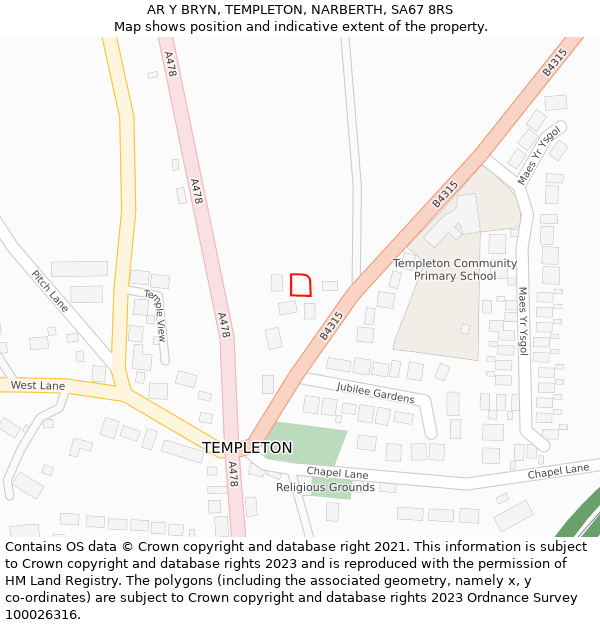 AR Y BRYN, TEMPLETON, NARBERTH, SA67 8RS: Location map and indicative extent of plot