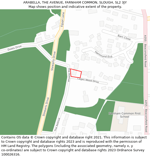 ARABELLA, THE AVENUE, FARNHAM COMMON, SLOUGH, SL2 3JY: Location map and indicative extent of plot
