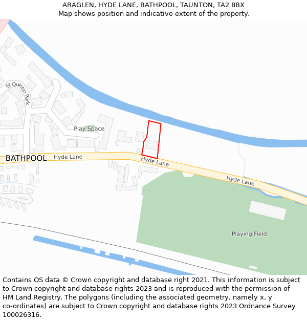 ARAGLEN, HYDE LANE, BATHPOOL, TAUNTON, TA2 8BX: Location map and indicative extent of plot