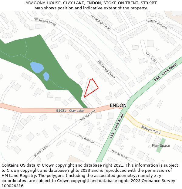 ARAGONA HOUSE, CLAY LAKE, ENDON, STOKE-ON-TRENT, ST9 9BT: Location map and indicative extent of plot