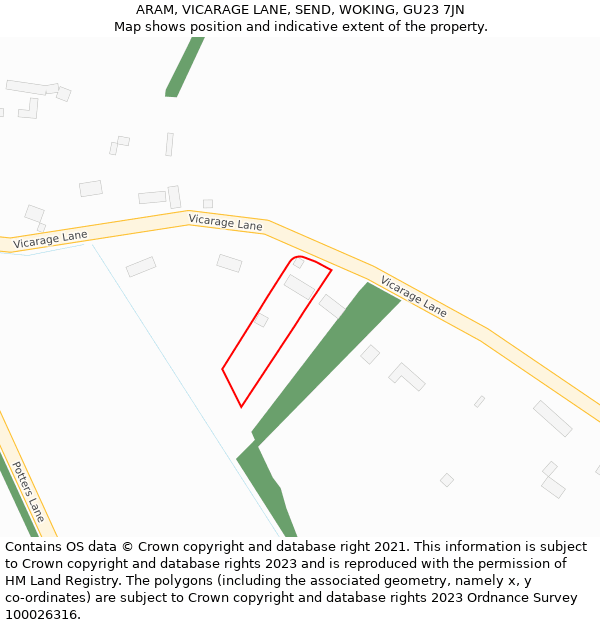ARAM, VICARAGE LANE, SEND, WOKING, GU23 7JN: Location map and indicative extent of plot
