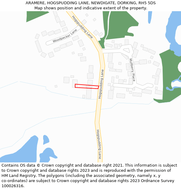 ARAMERE, HOGSPUDDING LANE, NEWDIGATE, DORKING, RH5 5DS: Location map and indicative extent of plot