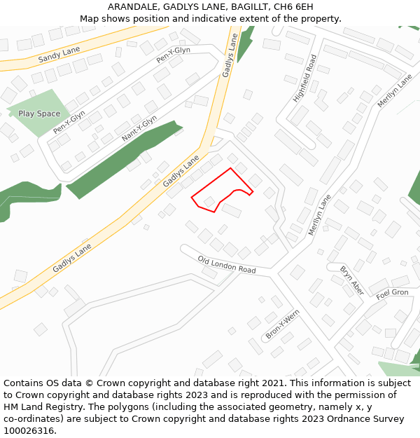 ARANDALE, GADLYS LANE, BAGILLT, CH6 6EH: Location map and indicative extent of plot