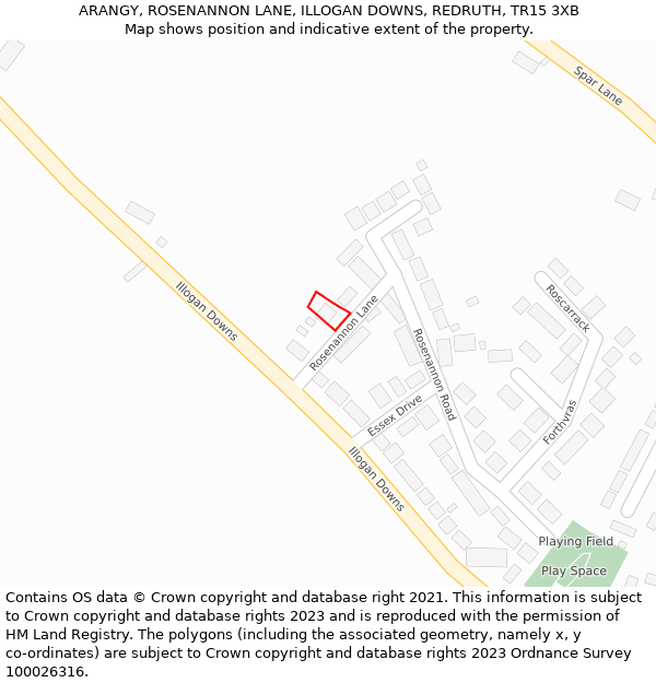 ARANGY, ROSENANNON LANE, ILLOGAN DOWNS, REDRUTH, TR15 3XB: Location map and indicative extent of plot