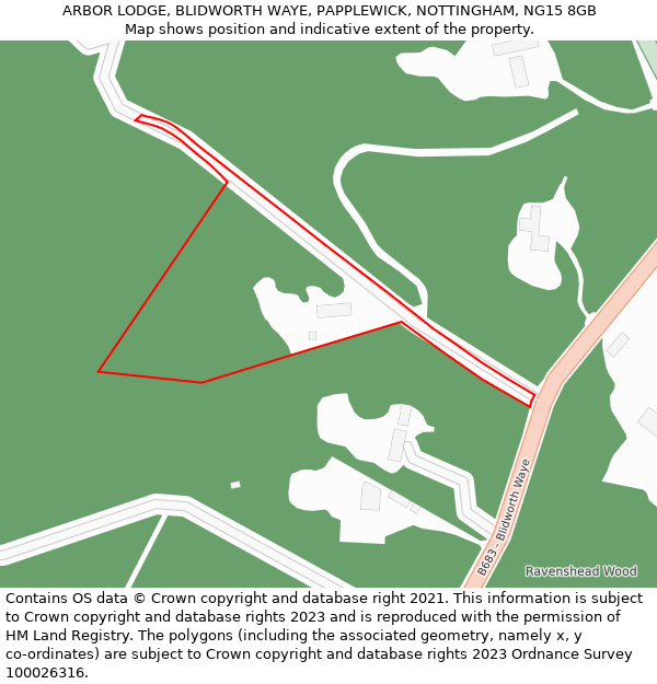 ARBOR LODGE, BLIDWORTH WAYE, PAPPLEWICK, NOTTINGHAM, NG15 8GB: Location map and indicative extent of plot