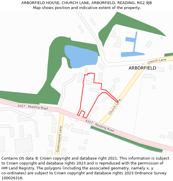 ARBORFIELD HOUSE, CHURCH LANE, ARBORFIELD, READING, RG2 9JB: Location map and indicative extent of plot