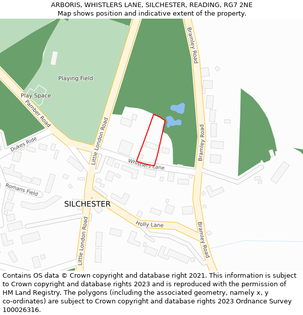 ARBORIS, WHISTLERS LANE, SILCHESTER, READING, RG7 2NE: Location map and indicative extent of plot