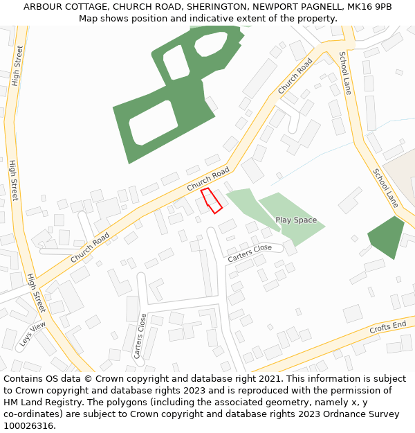 ARBOUR COTTAGE, CHURCH ROAD, SHERINGTON, NEWPORT PAGNELL, MK16 9PB: Location map and indicative extent of plot