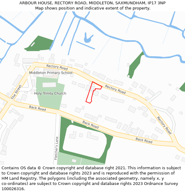 ARBOUR HOUSE, RECTORY ROAD, MIDDLETON, SAXMUNDHAM, IP17 3NP: Location map and indicative extent of plot