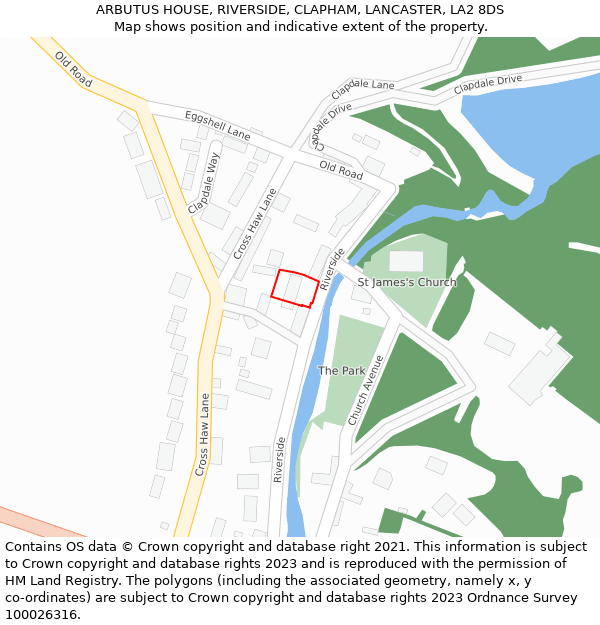 ARBUTUS HOUSE, RIVERSIDE, CLAPHAM, LANCASTER, LA2 8DS: Location map and indicative extent of plot