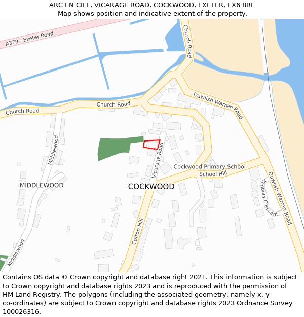 ARC EN CIEL, VICARAGE ROAD, COCKWOOD, EXETER, EX6 8RE: Location map and indicative extent of plot
