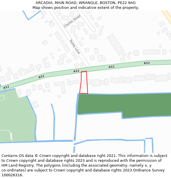 ARCADIA, MAIN ROAD, WRANGLE, BOSTON, PE22 9AG: Location map and indicative extent of plot