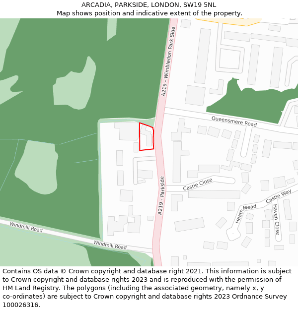 ARCADIA, PARKSIDE, LONDON, SW19 5NL: Location map and indicative extent of plot