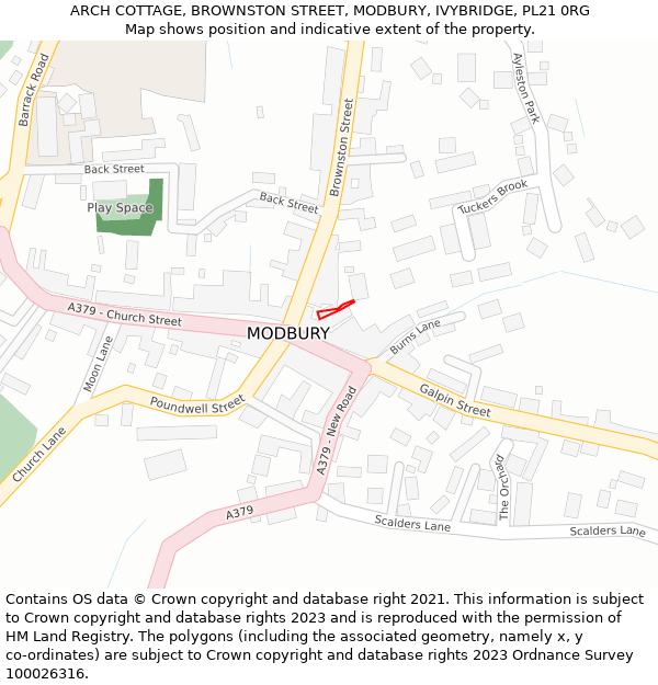 ARCH COTTAGE, BROWNSTON STREET, MODBURY, IVYBRIDGE, PL21 0RG: Location map and indicative extent of plot