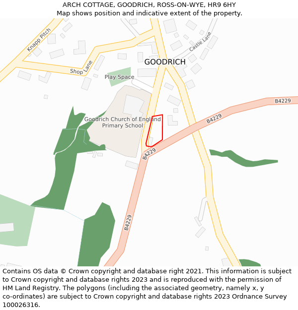 ARCH COTTAGE, GOODRICH, ROSS-ON-WYE, HR9 6HY: Location map and indicative extent of plot