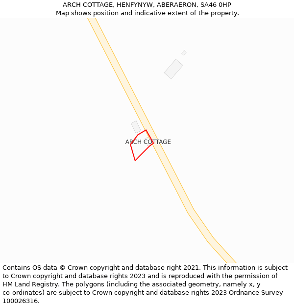 ARCH COTTAGE, HENFYNYW, ABERAERON, SA46 0HP: Location map and indicative extent of plot
