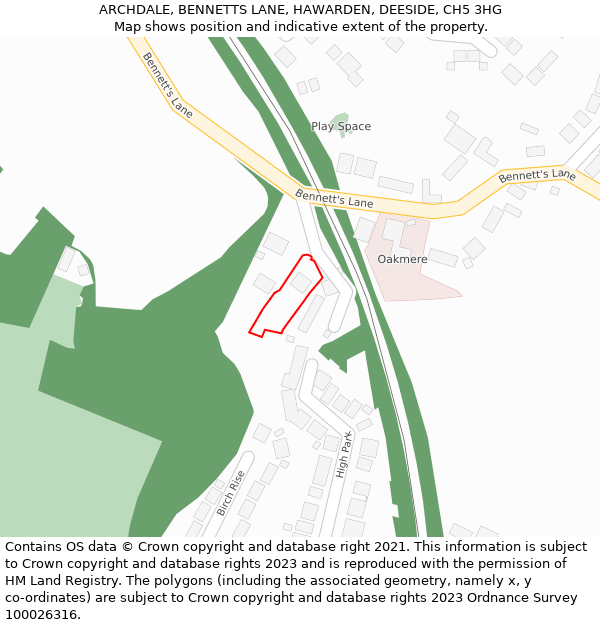 ARCHDALE, BENNETTS LANE, HAWARDEN, DEESIDE, CH5 3HG: Location map and indicative extent of plot