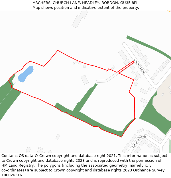 ARCHERS, CHURCH LANE, HEADLEY, BORDON, GU35 8PL: Location map and indicative extent of plot
