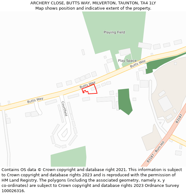 ARCHERY CLOSE, BUTTS WAY, MILVERTON, TAUNTON, TA4 1LY: Location map and indicative extent of plot