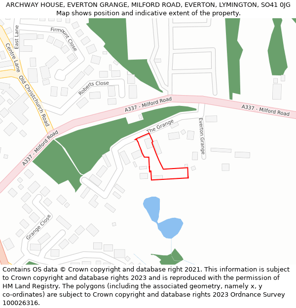 ARCHWAY HOUSE, EVERTON GRANGE, MILFORD ROAD, EVERTON, LYMINGTON, SO41 0JG: Location map and indicative extent of plot