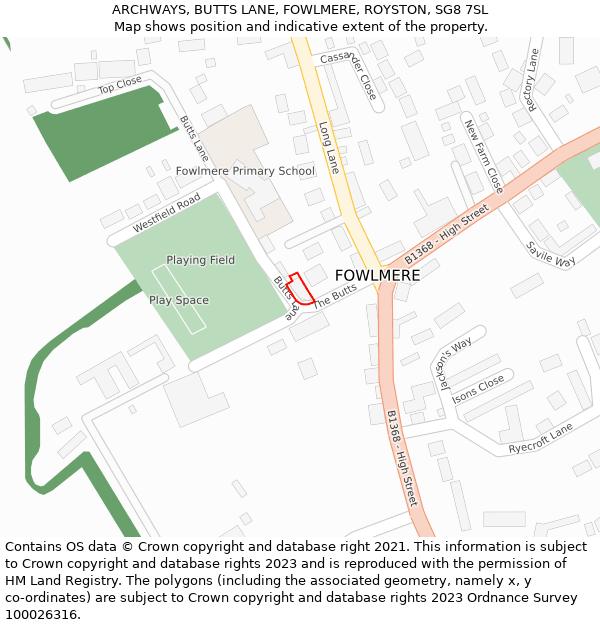 ARCHWAYS, BUTTS LANE, FOWLMERE, ROYSTON, SG8 7SL: Location map and indicative extent of plot