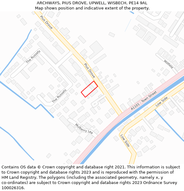 ARCHWAYS, PIUS DROVE, UPWELL, WISBECH, PE14 9AL: Location map and indicative extent of plot