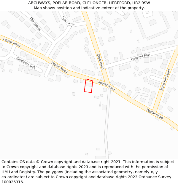 ARCHWAYS, POPLAR ROAD, CLEHONGER, HEREFORD, HR2 9SW: Location map and indicative extent of plot