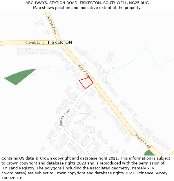 ARCHWAYS, STATION ROAD, FISKERTON, SOUTHWELL, NG25 0UG: Location map and indicative extent of plot