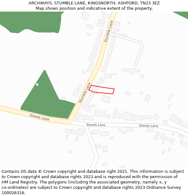 ARCHWAYS, STUMBLE LANE, KINGSNORTH, ASHFORD, TN23 3EZ: Location map and indicative extent of plot