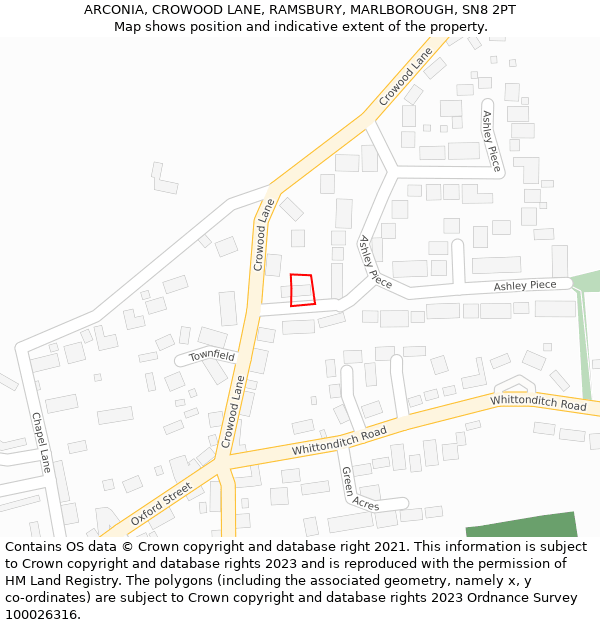 ARCONIA, CROWOOD LANE, RAMSBURY, MARLBOROUGH, SN8 2PT: Location map and indicative extent of plot